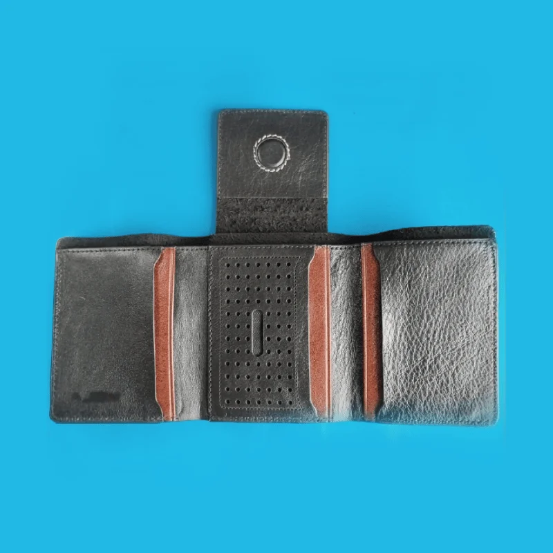 3 Fold Compact Leather Wallet for Men Black